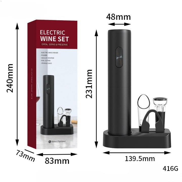 Vinocork, Set Tirbuson Electric Profesional pentru Vin, Deschizator Automat cu Aerator si Dop Vid, Otel Inoxidabil si ABS, 5 Piese, Negru