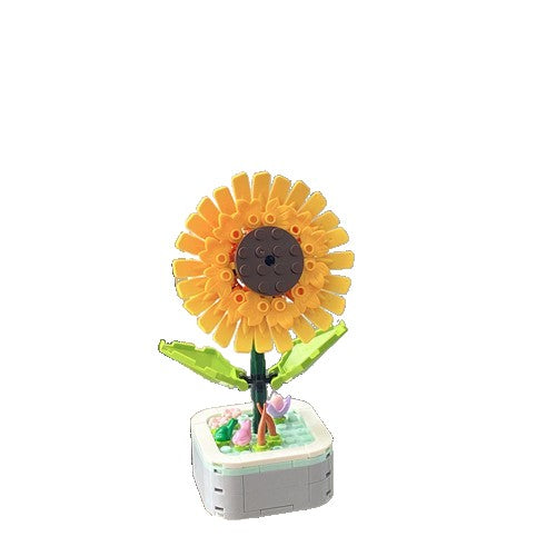 Set de Constructie Floarea Soarelui in Ghiveci, Blocuri de Construit Tip Puzzle 3D, Ornament Creativ DIY, Plastic ABS, 16x6.2 cm, Galben, 4 Ani+
