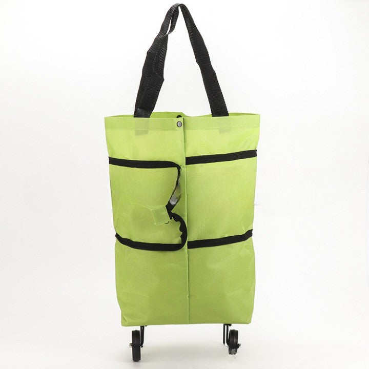 Geanta Cumparaturi Pliabila 2 in 1, Carucior cu Roti Reutilizabil si Ecologic, Material Rezistent, Capacitate 19 l, Verde, 39 x 46 x 12 cm