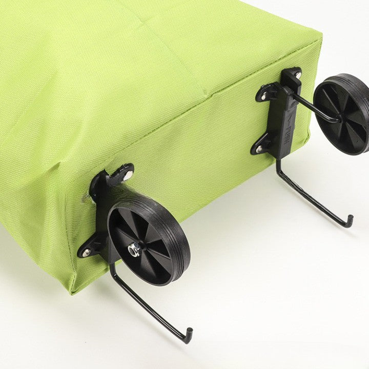 Geanta Cumparaturi Pliabila 2 in 1, Carucior cu Roti Reutilizabil si Ecologic, Material Rezistent, Capacitate 19 l, Verde, 39 x 46 x 12 cm