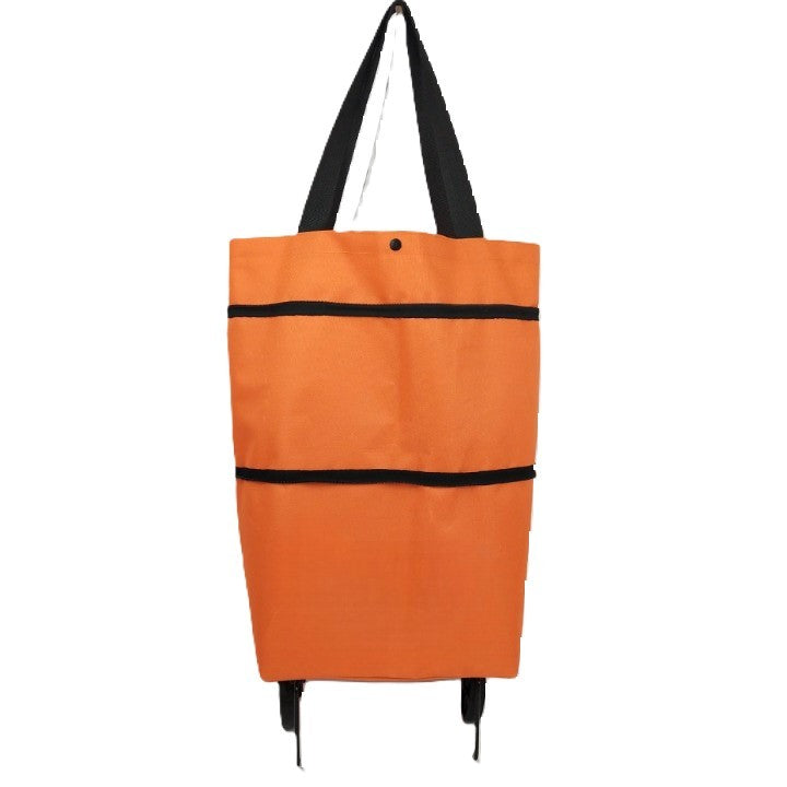 Geanta Cumparaturi Pliabila cu Roti, Carucior 2 in 1 Reutilizabil si Compact, Material Sintetic Rezistent, 19 l, Portocaliu, 39 x 46 x 12 cm