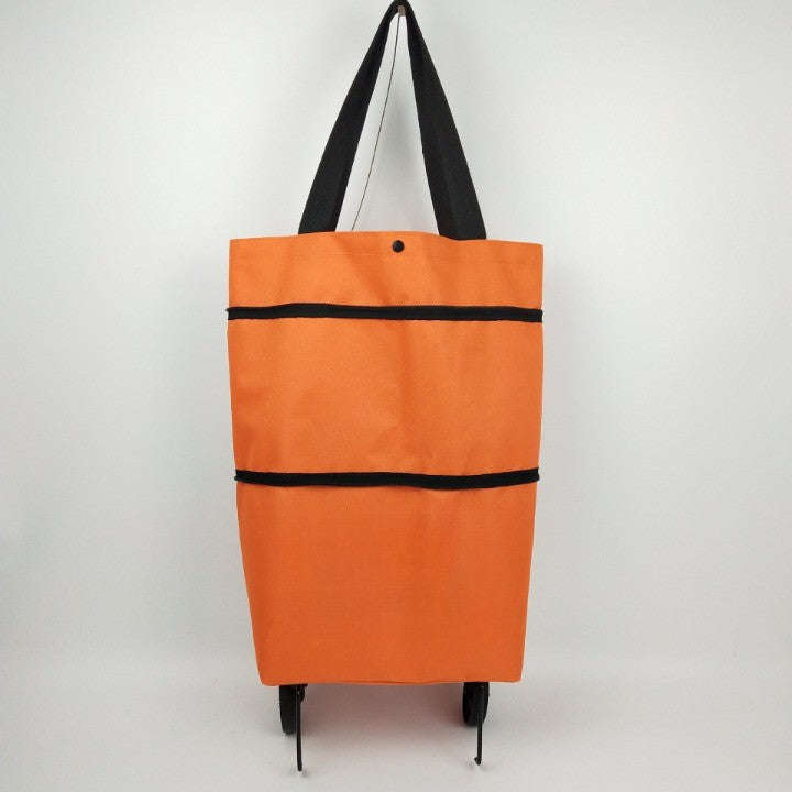 Geanta Cumparaturi Pliabila cu Roti, Carucior 2 in 1 Reutilizabil si Compact, Material Sintetic Rezistent, 19 l, Portocaliu, 39 x 46 x 12 cm