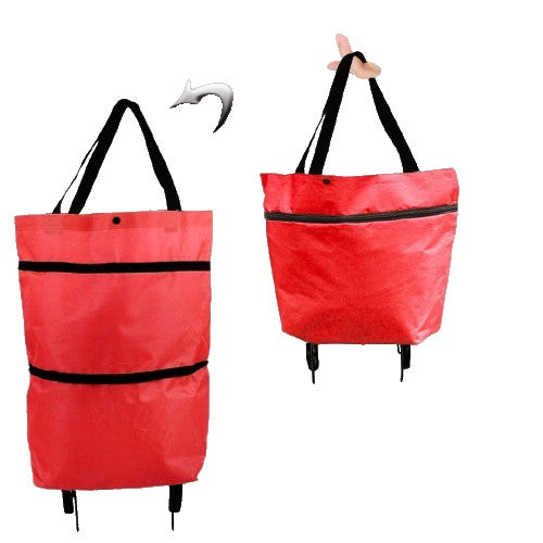 Geanta Cumparaturi Pliabila cu Roti, Carucior 2 in 1 Reutilizabil si Compact, Material Rezistent, 19 l, Rosu, 39 x 46 x 12 cm