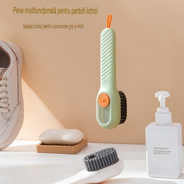 Perie Curatare Incaltaminte si Lenjerie, Recipient pentru Detergent Lichid, Peri Moi Anti-Deteriorare, Plastic, 17.3 x 4.5 x 6 cm, Verde