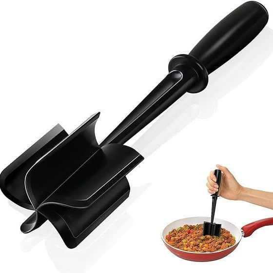 Tocator de Carne Manual si Spatula pentru Amestecat, 5 Lame Curbate Rezistente la Caldura, Plastic ABS de Calitate Alimentara, 28x6 cm, Negru