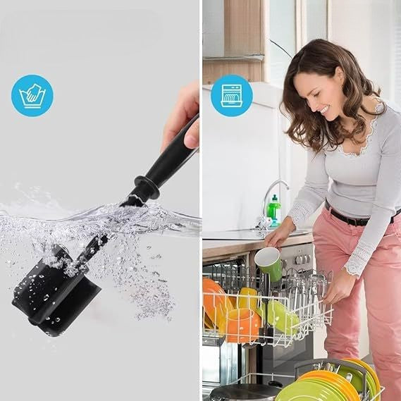 Tocator de Carne Manual si Spatula pentru Amestecat, 5 Lame Curbate Rezistente la Caldura, Plastic ABS de Calitate Alimentara, 28x6 cm, Negru
