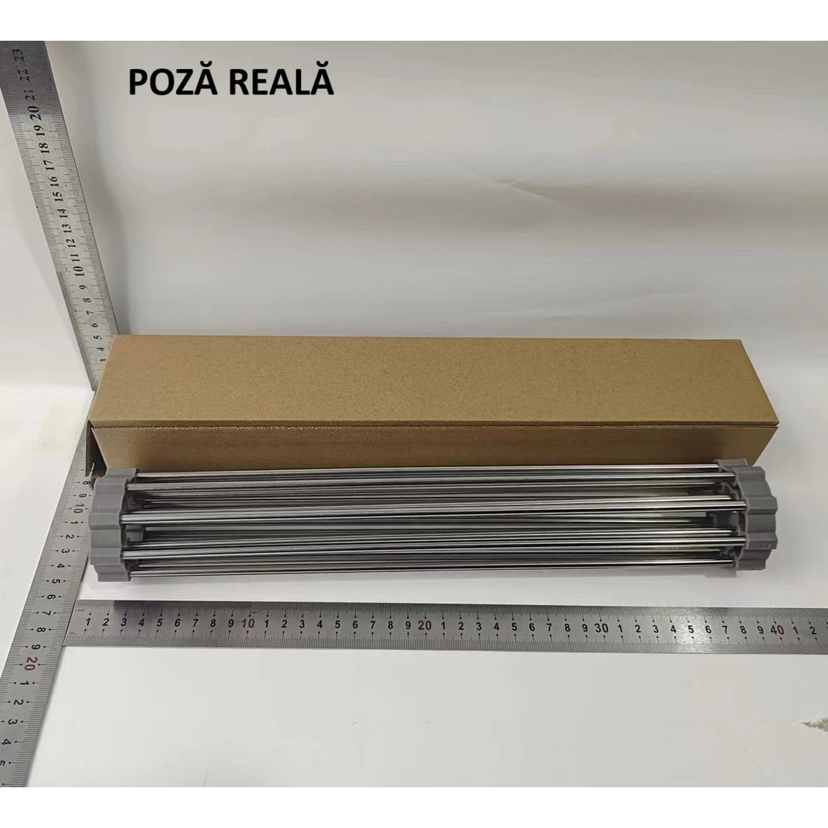Covoras de Scurgere Chiuveta Bucatarie, Suport Pliabil pentru Vase si Legume, Otel Inoxidabil si Silicon, 15 Tuburi, 37x30 cm, Gri