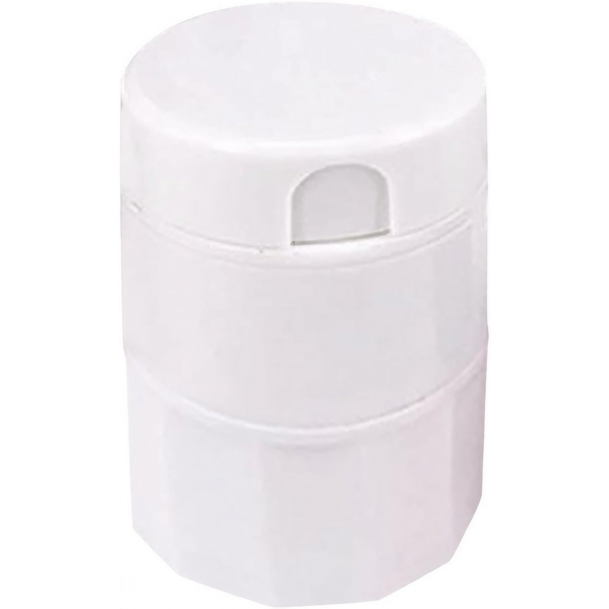 Cutie Pastile Multifunctionala 4 in 1, Taietor, Zdrobitor, Organizator si Pahar Apa, ABS cu Lama Inox, Alb, 8.7x6.2x4.1 cm