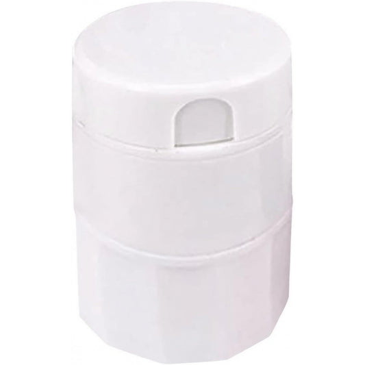 Cutie Pastile Multifunctionala 4 in 1, Taietor, Zdrobitor, Organizator si Pahar Apa, ABS cu Lama Inox, Alb, 8.7x6.2x4.1 cm