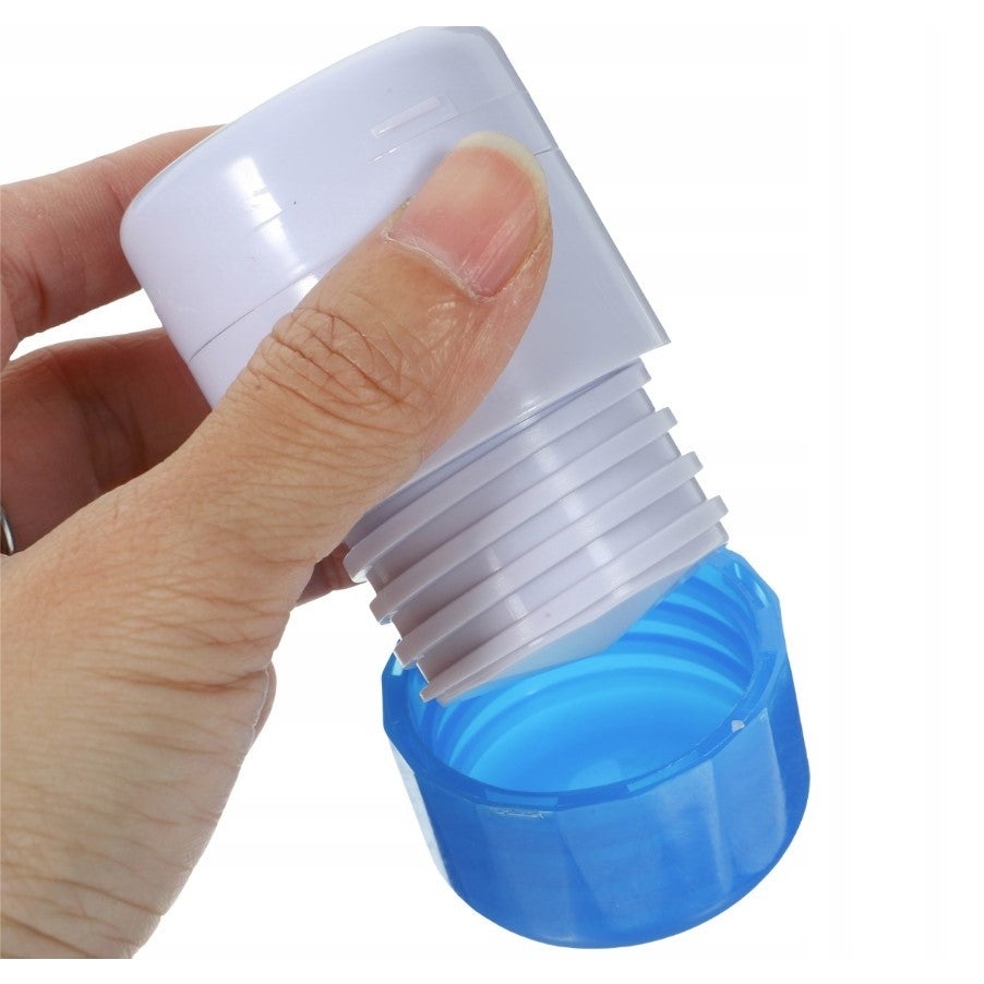 Organizator Pastile Multifunctional 4 in 1, Dispozitiv Taiere, Sfaramare si Depozitare Medicamente, Include Pahar Apa, ABS si Lama Inox, Compact, Alb/Albastru, 8.7x6.2x4.1 cm