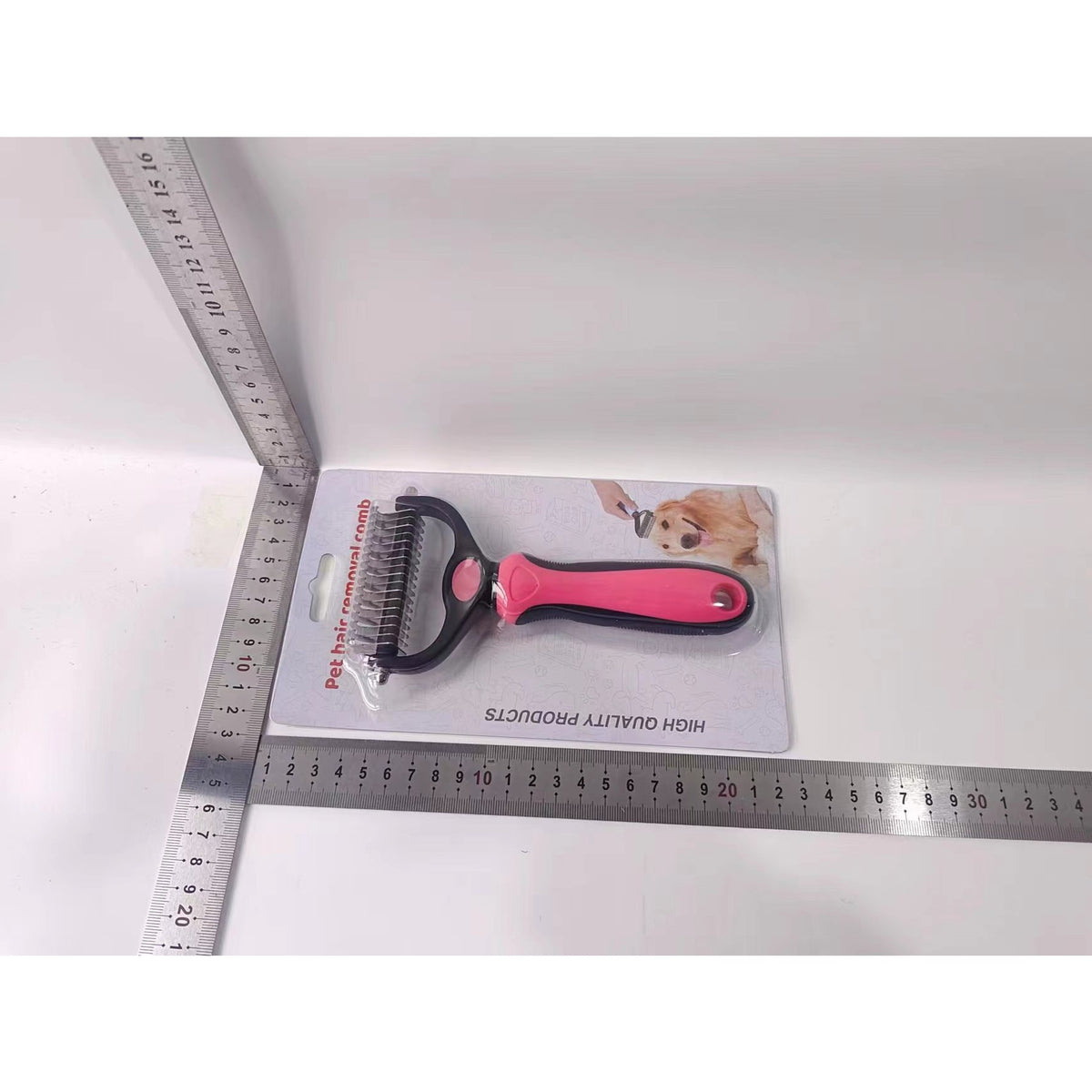 Perie pentru Animale de Companie, Dispozitiv cu Două Fețe pentru Descâlcire și Despăluire, Lame din Oțel Inoxidabil, Mâner Ergonomic, Roz, 1 Bucată