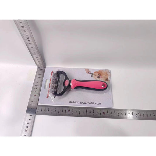 Perie pentru Animale de Companie, Dispozitiv cu Două Fețe pentru Descâlcire și Despăluire, Lame din Oțel Inoxidabil, Mâner Ergonomic, Roz, 1 Bucată