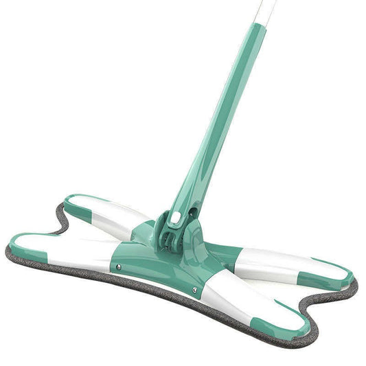 Mop Plat cu Sistem de Stoarcere Tip X, Laveta din Microfibra cu Absorbtie Puternica, Cap Rotativ 360 Grade, Tija Telescopica 140 cm, Verde, 38 x 140 cm
