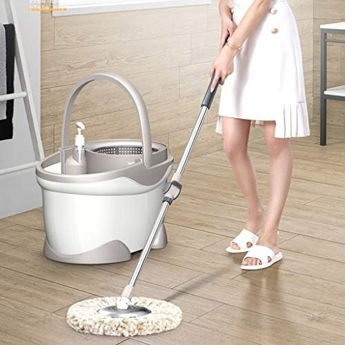 Set Mop Rotativ 360 si Galeata, Dubla Actiune Centrifuga cu Sistem de Scurgere, Maner Telescopic din Otel Inoxidabil, 2 Rezerve Bumbac Absorbant, 46x27x29 cm, Alb