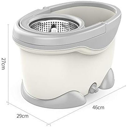 Set Mop Rotativ 360 si Galeata, Dubla Actiune Centrifuga cu Sistem de Scurgere, Maner Telescopic din Otel Inoxidabil, 2 Rezerve Bumbac Absorbant, 46x27x29 cm, Alb