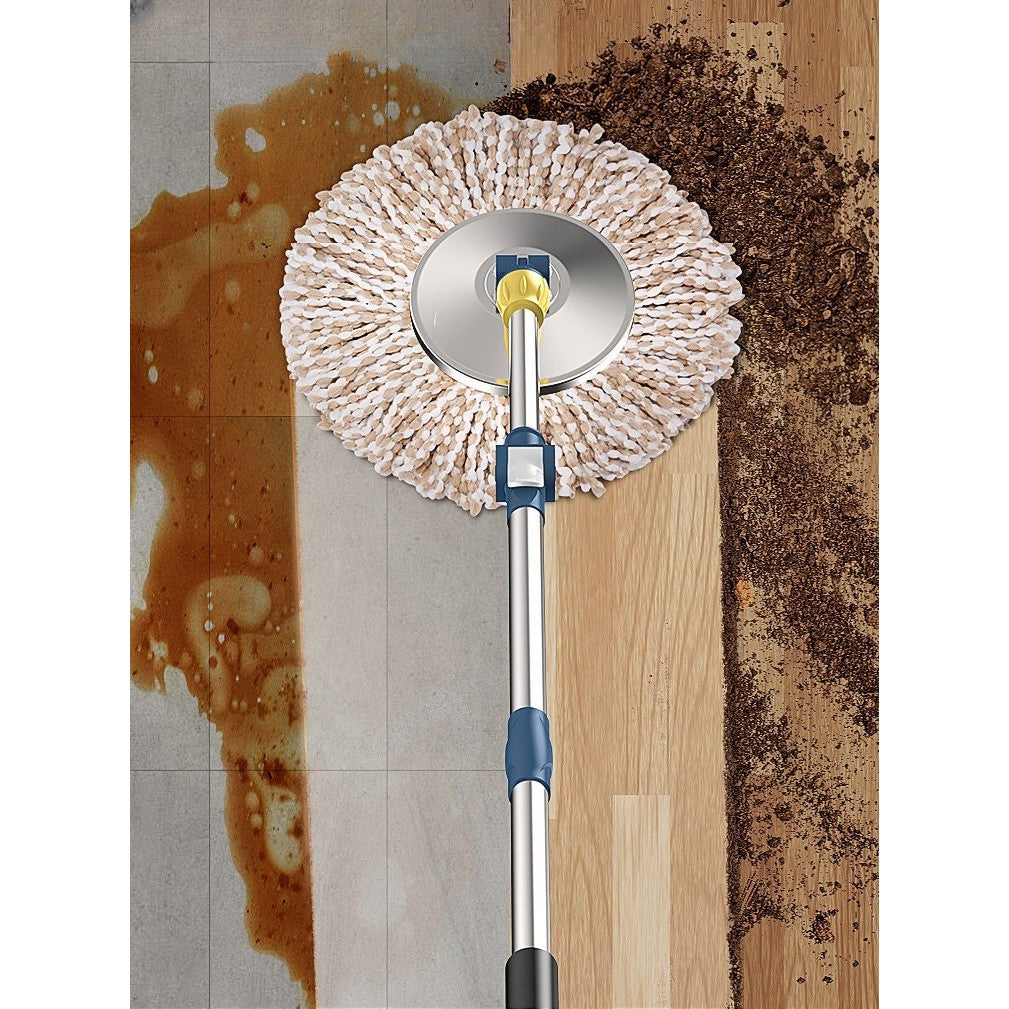 Set Mop Rotativ 360 si Galeata, Dubla Actiune Centrifuga cu Sistem de Scurgere, Maner Telescopic din Otel Inoxidabil, 2 Rezerve Bumbac Absorbant, 46x27x29 cm, Alb
