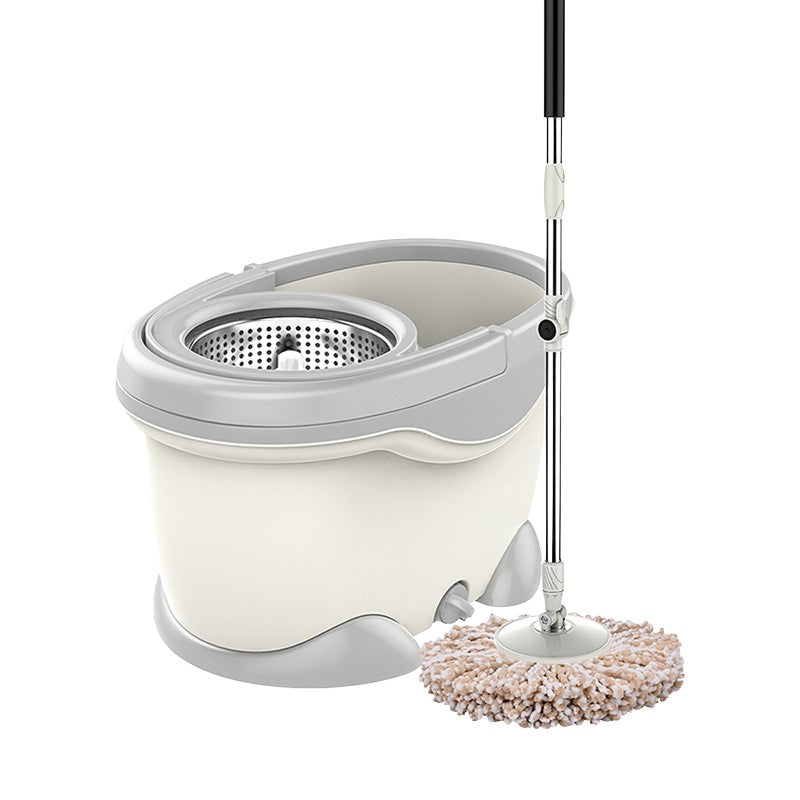 Set Mop Rotativ 360 si Galeata, Dubla Actiune Centrifuga cu Sistem de Scurgere, Maner Telescopic din Otel Inoxidabil, 2 Rezerve Bumbac Absorbant, 46x27x29 cm, Alb