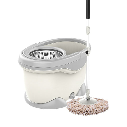 Set Mop Rotativ 360 si Galeata, Dubla Actiune Centrifuga cu Sistem de Scurgere, Maner Telescopic din Otel Inoxidabil, 2 Rezerve Bumbac Absorbant, 46x27x29 cm, Alb
