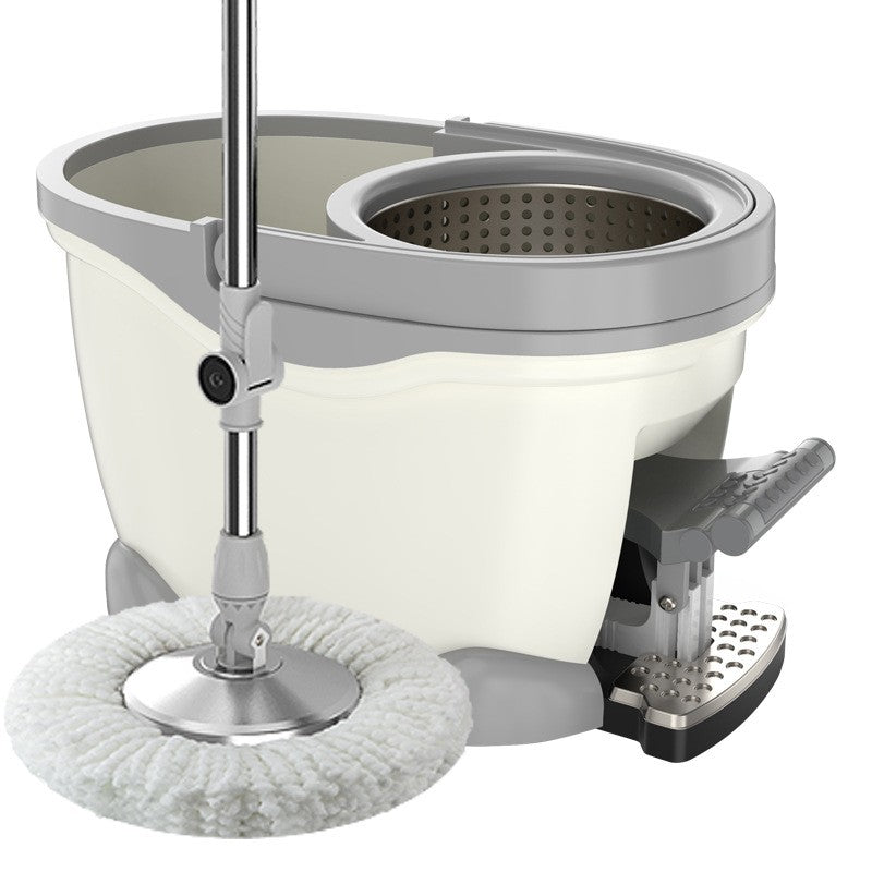 Set Galeata cu Pedala si Mop Rotativ 360 Grade, Stoarcere Centrifuga, Maner Telescopic Otel Inoxidabil, 2 Rezerve Bumbac, 46x30x28 cm, Alb Ivoir