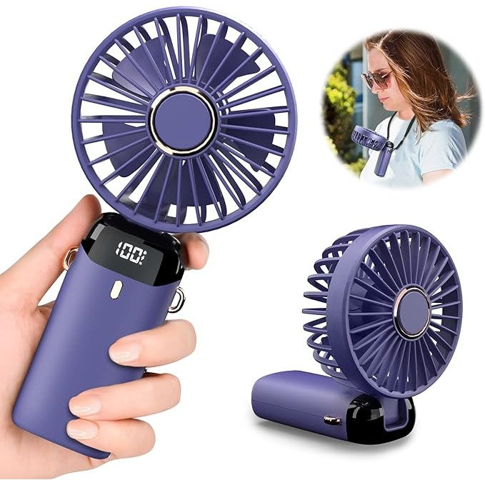 Ventilator Portabil 3 in 1 cu Aromaterapie, Ecran LCD, 5 Trepte de Viteza, Pliabil pentru Mana, Gat sau Birou, Incarcare USB Type-C, Autonomie 12h, Mov