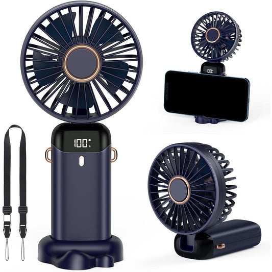 Ventilator Portabil 3 in 1 cu Aromaterapie, Ecran LCD, 5 Trepte de Viteza, Pliabil pentru Mana, Birou sau Gat, Incarcare USB, Autonomie 12h, Albastru