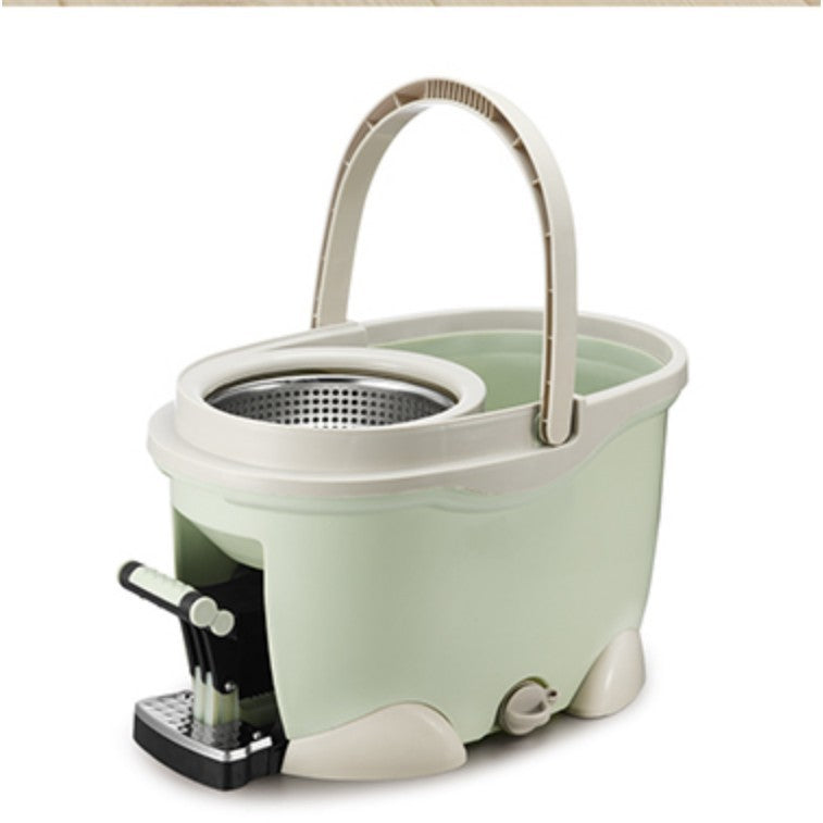 Set Galeata cu Pedala si Mop Rotativ 360°, Sistem de Stoarcere prin Centrifuga x4, Maner Telescopic din Otel Inoxidabil, 2 Rezerve din Bumbac, 46x30x28 cm, Verde Matcha