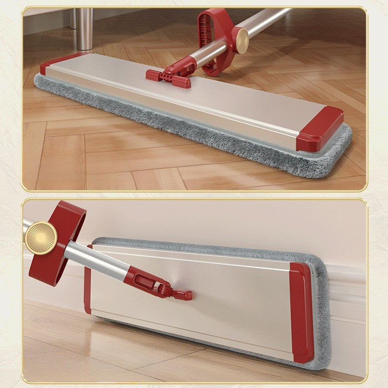 Mop Plat cu Sistem de Stoarcere, Cap Rotativ 360 Grade si Tija Telescopica 130 cm, Laveta Microfibra Absorbanta, Inox si Aluminiu, 42 x 130 cm, 2 Lavete Incluse, Rosu