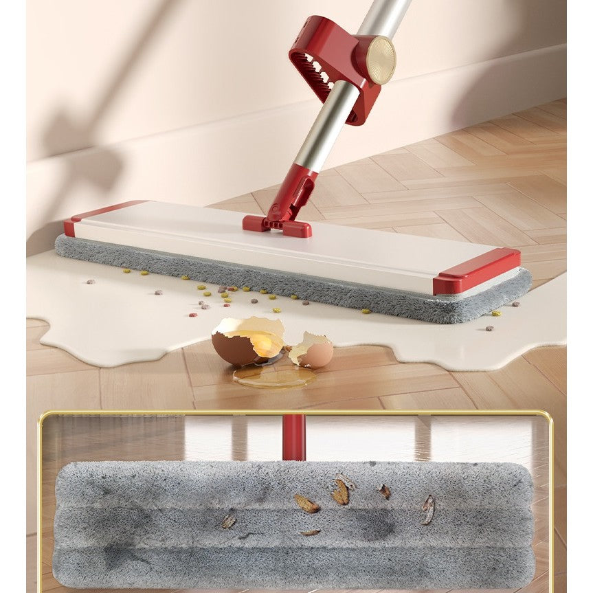 Mop Plat cu Sistem de Stoarcere, Cap Rotativ 360 Grade si Tija Telescopica 130 cm, Laveta Microfibra Absorbanta, Inox si Aluminiu, 42 x 130 cm, 2 Lavete Incluse, Rosu