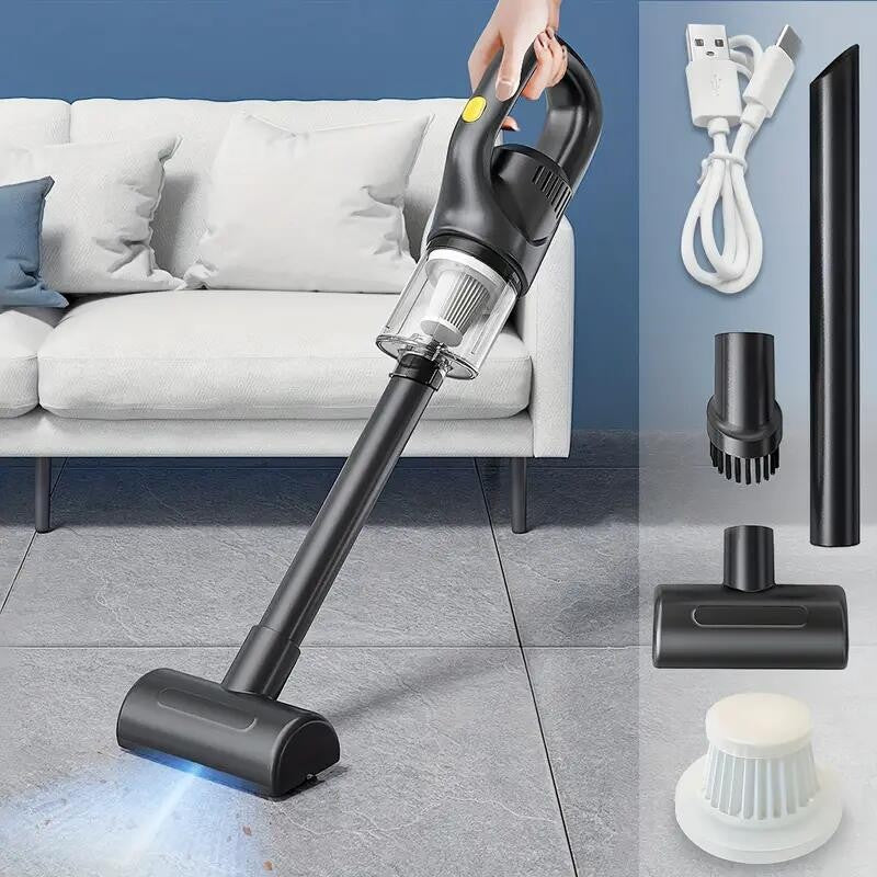 Aspirator Portabil fara Fir, Putere 50 kPa si 120 W, Pentru Casa si Masina, Incarcare USB, Autonomie 45 min, Filtru Lavabil, Negru