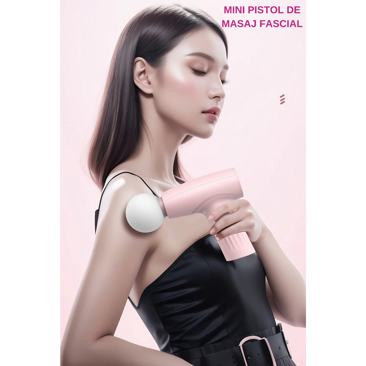 Mini Aparat de Masaj Tip Pistol, Dispozitiv Portabil pentru Relaxare Musculara, 3 Trepte de Viteza, Incarcare USB Tip C, Autonomie 120 Min, Roz