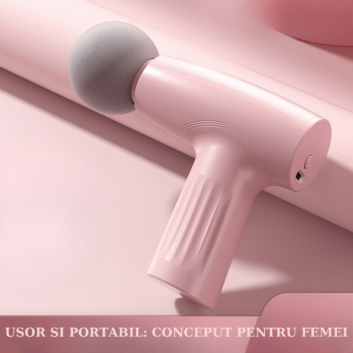 Mini Aparat de Masaj Tip Pistol, Dispozitiv Portabil pentru Relaxare Musculara, 3 Trepte de Viteza, Incarcare USB Tip C, Autonomie 120 Min, Roz