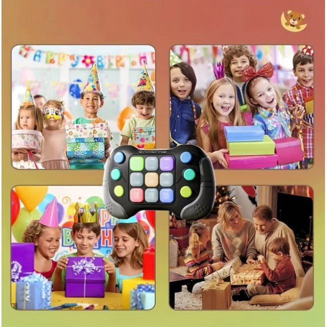 Consola Interactiva Pop It, Joc Educativ Antistres cu 600 Niveluri si 5 Moduri de Joc, Lumini RGB si Muzica, Plastic ABS fara BPA, Gri/Negru