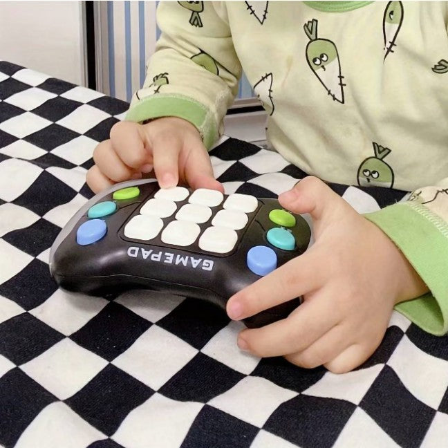 Consola Interactiva Pop It, Joc Educativ Antistres cu 600 Niveluri si 5 Moduri de Joc, Lumini RGB si Muzica, Plastic ABS fara BPA, Gri/Negru