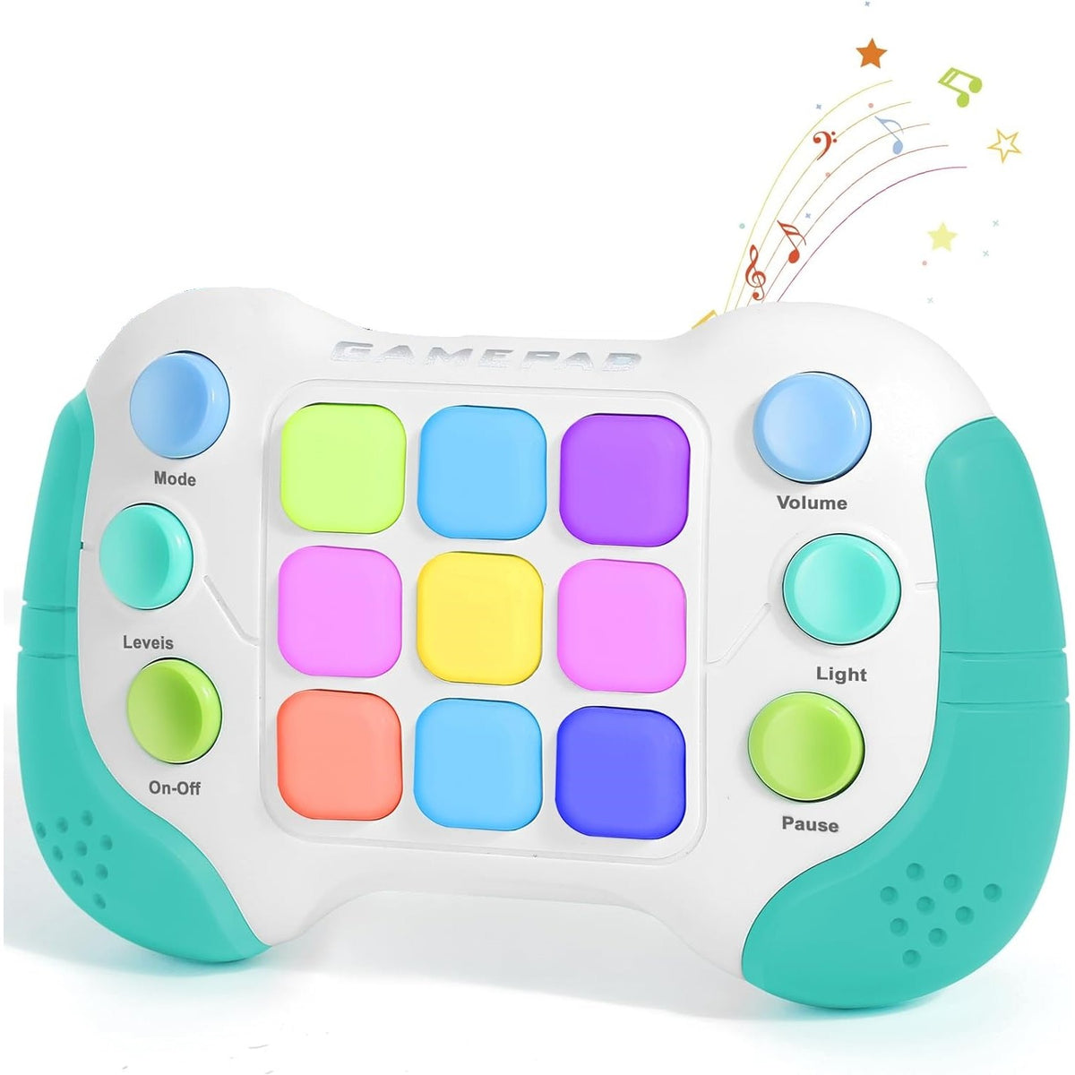 Jucarie Interactiva Tip Consola Pop It, 5 Moduri de Joc si 600 Niveluri, Joc Educativ cu Lumini RGB si Muzica, Plastic ABS fara BPA, +3 Ani, Verde/Gri