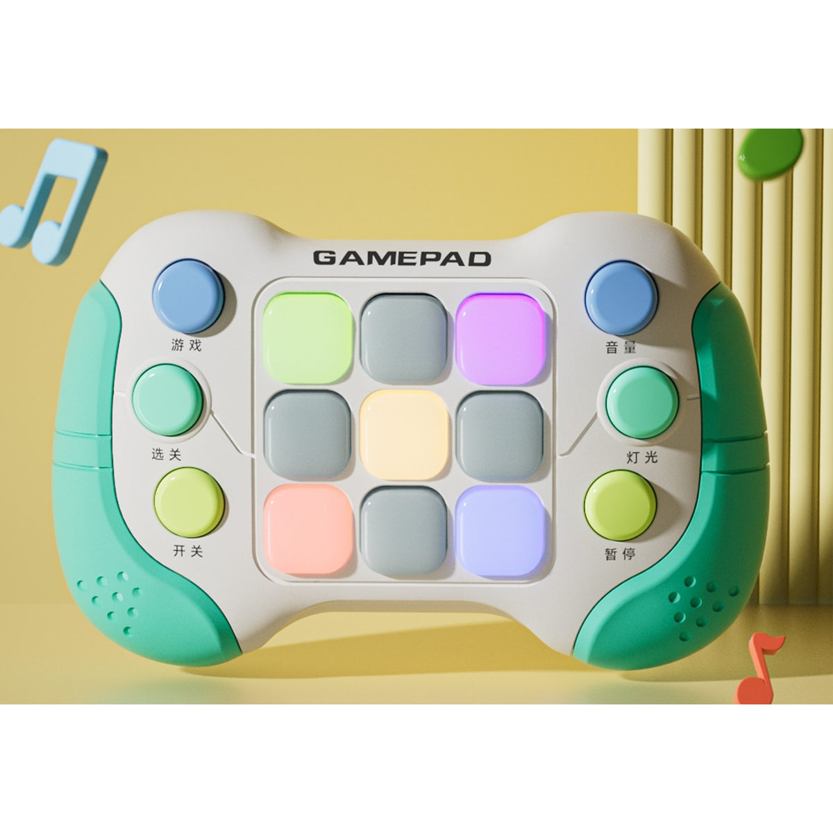 Jucarie Interactiva Tip Consola Pop It, 5 Moduri de Joc si 600 Niveluri, Joc Educativ cu Lumini RGB si Muzica, Plastic ABS fara BPA, +3 Ani, Verde/Gri