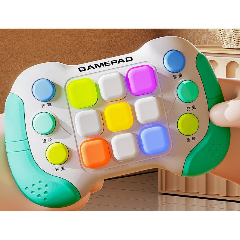 Jucarie Interactiva Tip Consola Pop It, 5 Moduri de Joc si 600 Niveluri, Joc Educativ cu Lumini RGB si Muzica, Plastic ABS fara BPA, +3 Ani, Verde/Gri
