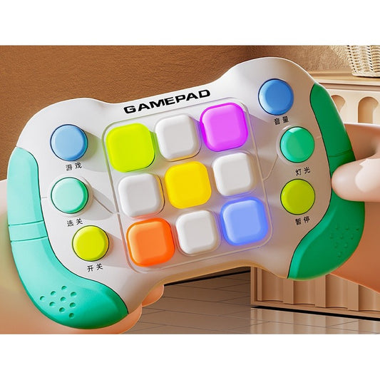 Jucarie Interactiva Tip Consola Pop It, 5 Moduri de Joc si 600 Niveluri, Joc Educativ cu Lumini RGB si Muzica, Plastic ABS fara BPA, +3 Ani, Verde/Gri