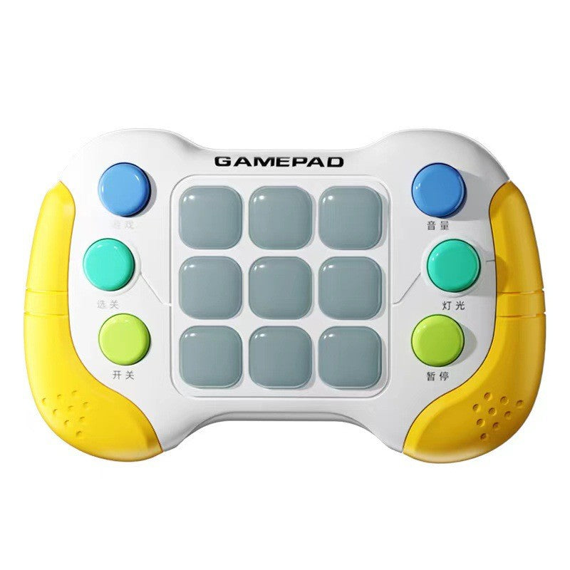 Jucarie Interactiva Tip Consola Pop It, 600 Niveluri si 5 Moduri de Joc, Lumini RGB si Sunete, ABS Fara BPA, Galben/Gri