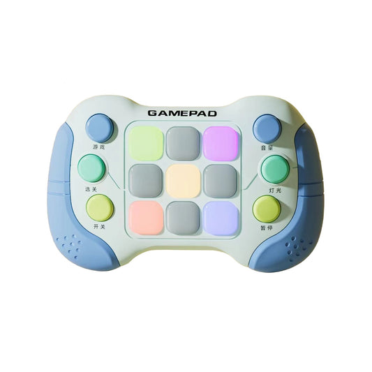 Jucarie Interactiva, Consola Tip Pop It Educativa, 5 Moduri de Joc si 600 Niveluri, 6 Butoane Functionale, Efecte Sonore si Lumini RGB, ABS, Albastru/Gri