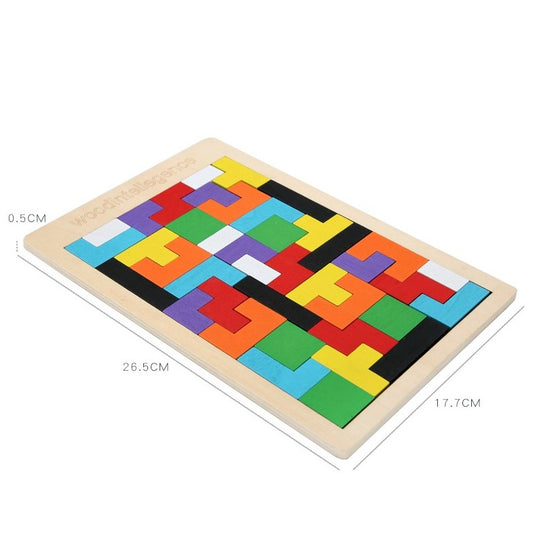 Puzzle din Lemn Montessori, Berbis, Tip Tetris, +36 Luni, Forme Neregulate, 40 Piese, 26.5 x 17.7 cm, Multicolor