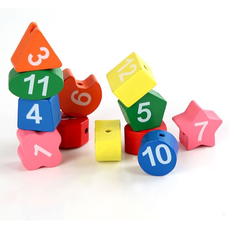Jucarie Educativa Montessori, Ceas Din Lemn Cu Forme Geometrice Si Snur De Insirat, Model Pinguin, 12 Piese, Multicolor, + 36 Luni, 17.2 cm