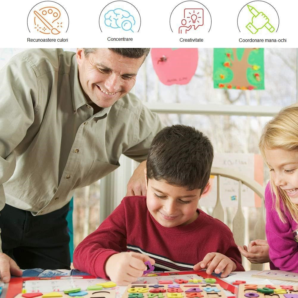 Tabla din Lemn Montessori, Berbis, Educatie Timpurie Alfabet, 26 Litere Lemn, +18 Luni, 20 x 20 cm, Vopsea pe Baza de Apa, Multicolor