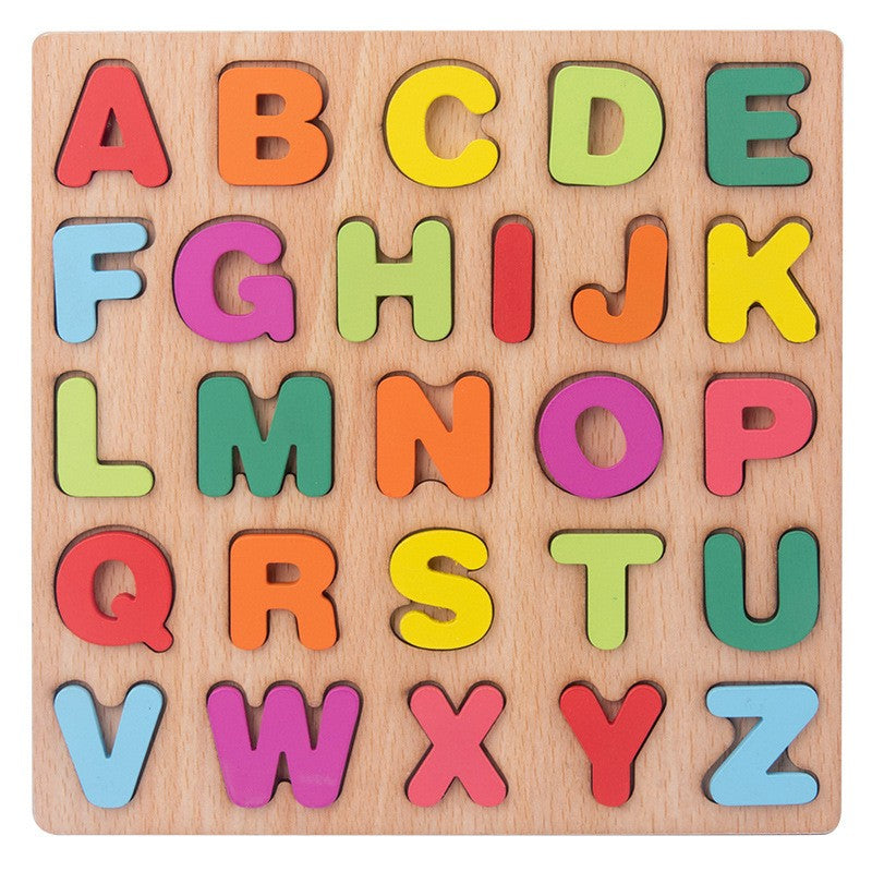 Tabla din Lemn Montessori, Berbis, Educatie Timpurie Alfabet, 26 Litere Lemn, +18 Luni, 20 x 20 cm, Vopsea pe Baza de Apa, Multicolor