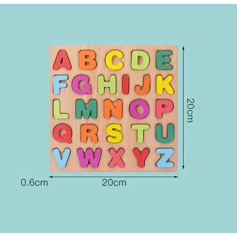Tabla din Lemn Montessori, Berbis, Educatie Timpurie Alfabet, 26 Litere Lemn, +18 Luni, 20 x 20 cm, Vopsea pe Baza de Apa, Multicolor