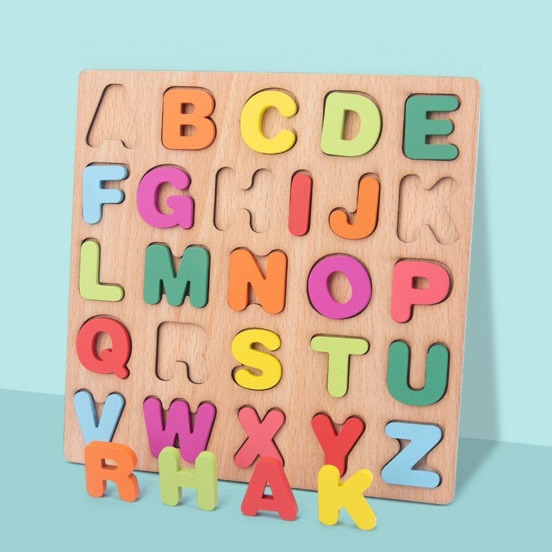 Tabla din Lemn Montessori, Berbis, Educatie Timpurie Alfabet, 26 Litere Lemn, +18 Luni, 20 x 20 cm, Vopsea pe Baza de Apa, Multicolor