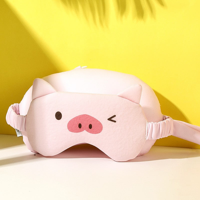 Masca De Dormit Si Perna Pentru Gat 2 In 1, Cu Particule De Spuma Si Bumbac, Design Porcusor, Roz