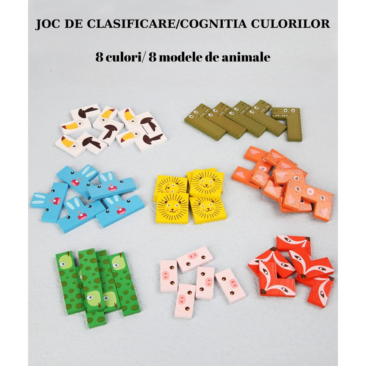 Puzzle Tetris din Lemn, Joc Educativ si Interactiv cu Animale 3D, Dezvoltare Cognitiva si Logica, Lemn Natural, 40 Piese, Multicolor, +4 Ani