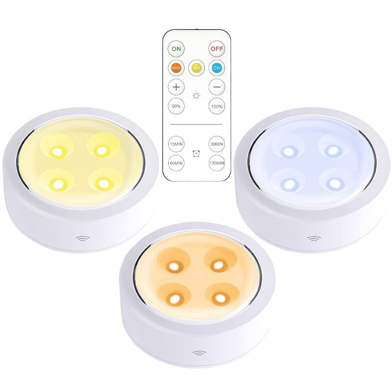 Set de 3 Lampi LED Fara Fir, Iluminare Personalizata cu 3 Culori si Intensitate Reglabila, Telecomanda cu Temporizator, Plastic, Alb