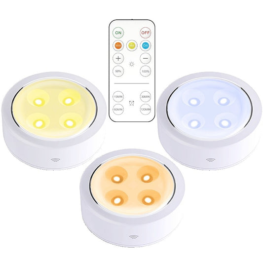 Set de 3 Lampi LED Fara Fir, Iluminare Personalizata cu 3 Culori si Intensitate Reglabila, Telecomanda cu Temporizator, Plastic, Alb