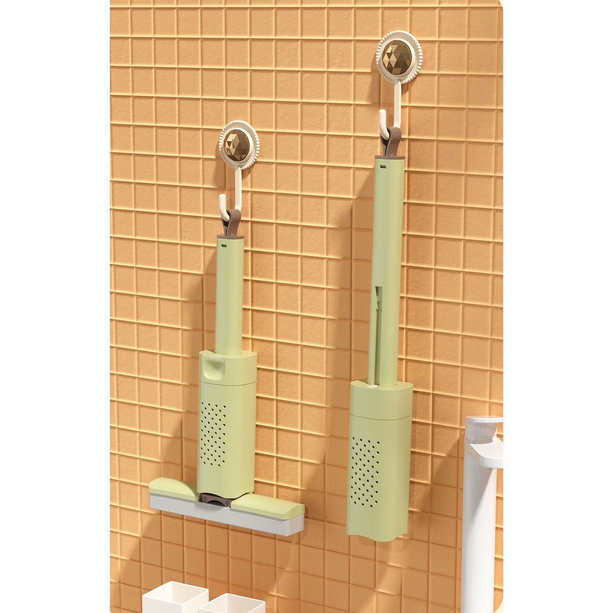 Mini Mop Portabil, Sistem Autostoarcere cu O Singura Mana, Cap din Burete Ecologic Absorbant, Rotire 180 Grade, Utilizare Umeda si Uscata, 15 x 27.5 cm, Verde